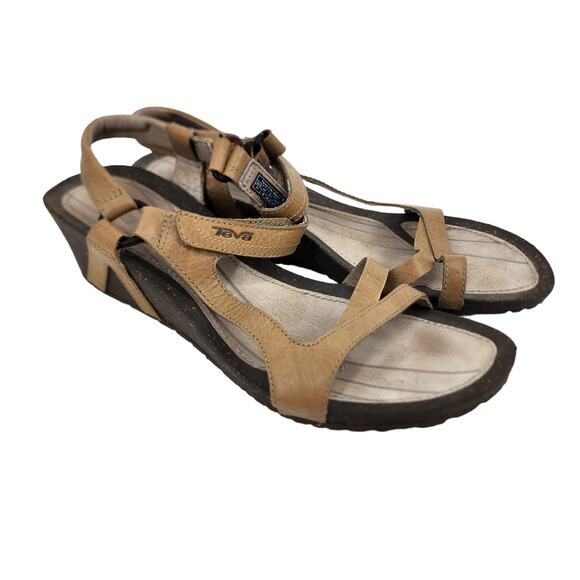Teva Leather Universal Cabrillo Wedge Heel Open Toe Strappy Sandals Size 11 - Picture 1 of 5
